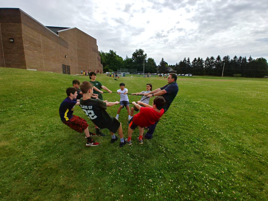 Students participating in a team-building exercise.