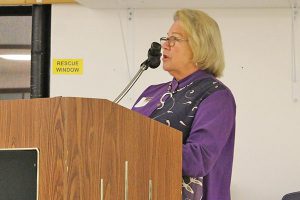 This is an image of F-M Board of Education President Daryll Wheeler talking to the audience