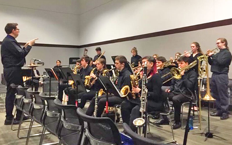 This is an image of the high school jazz ensemble performing