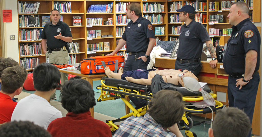 Emergency first responders talk to Wellwood students