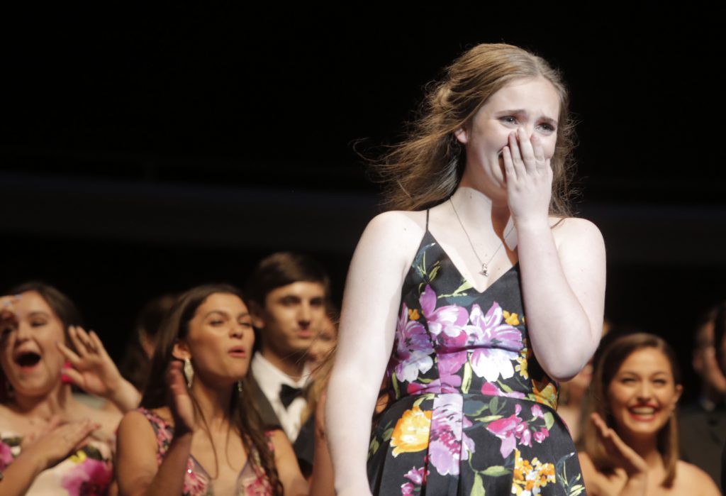 This is an image of Sadie Fridley reacting to her award