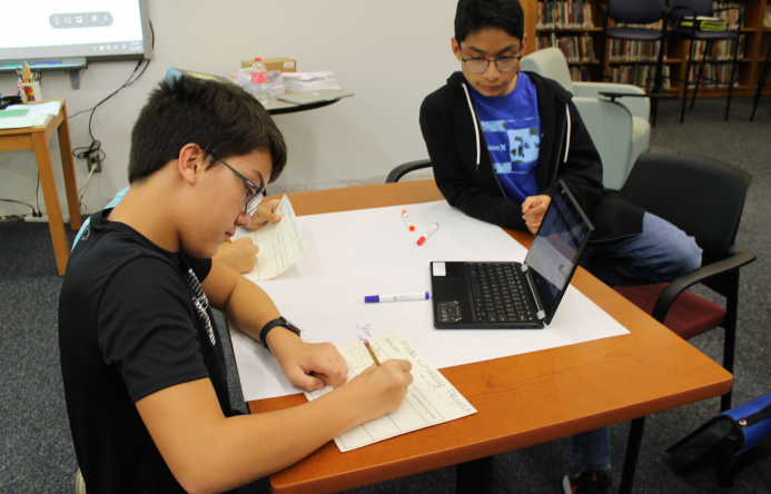 This is an image of two students working