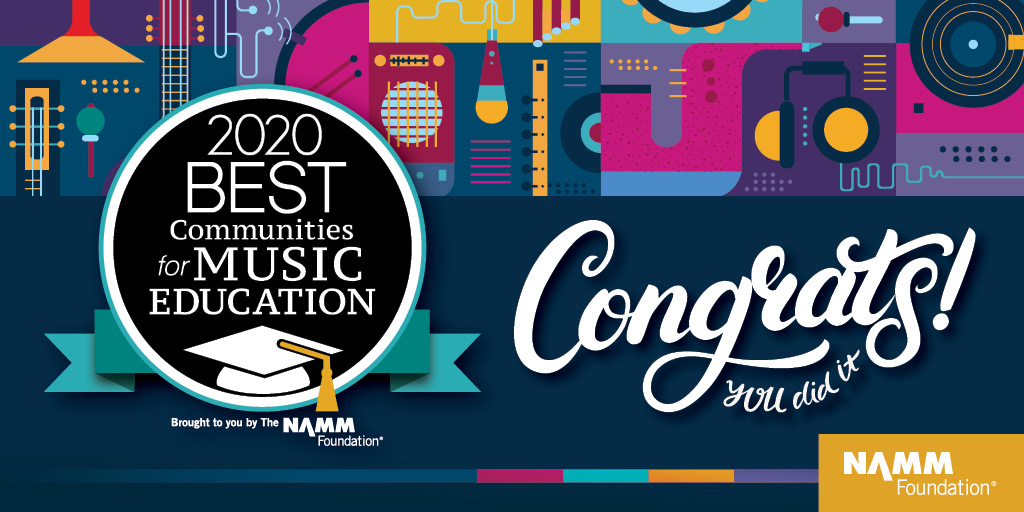 This is an image of the NAMM logo and text with a bright and colorful background