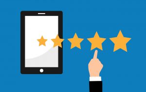 This is an image of a tablet and four stars