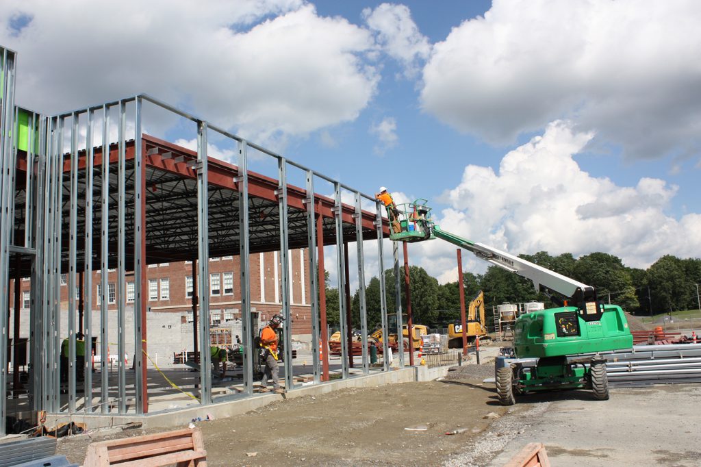 Steel frame of building addition.