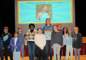 Author Dusti Bowling with Eagle Hill Middle School students.