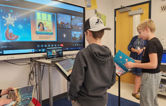 Two students read to classrooms virtually