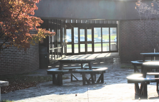 View of Enders Road Elementary School entrance from the courtyard.