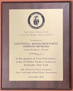 F-M Symphony Orchestra was chosen as one of two orchestras from across NYS to perform at the NYSSMA Conference in December, 2023.