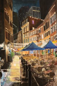 Sophomore Madeline Davidson won Best Painting sponsored by “The Art Store” for this painting, “Stone Street, NYC.”