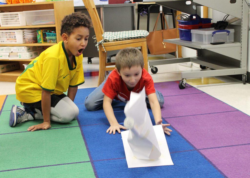 Third graders at Fayetteville Elementary build structures out of paper for an engineering challenge.