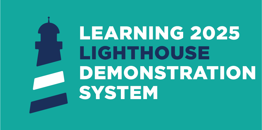 Lighthouse icon with wording: Learning 2025 Lighthouse Demonstration System.