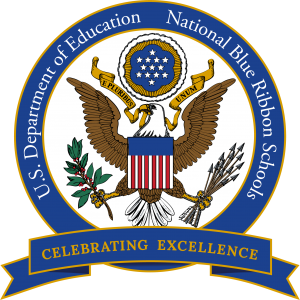 U.S. Dept. of Education National Blue Ribbon Schools medallion with an eagle and a bottom sash that says "Celebrating Excellence".