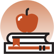 An apple sitting on top of two books.