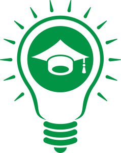 A lightbulb icon with a graduation cap pictured within.