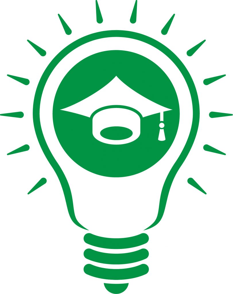 A lightbulb icon with a graduation cap pictured within.