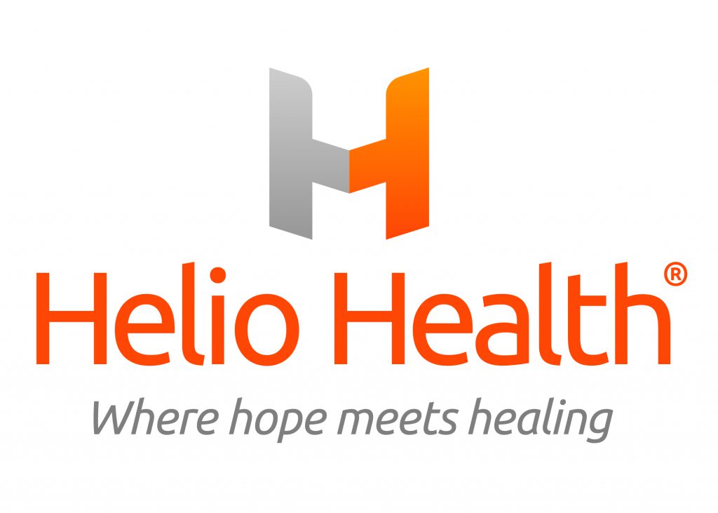 Logo for Helio Health, a bicolored H with the tagline "where hope meets healing".