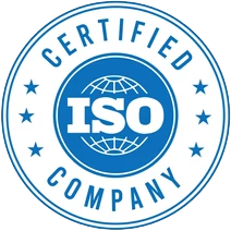 ISO Certification seal, the letters ISA placed over a grid globes with the words Certified and Company places lining with circle with stars.