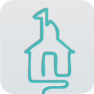Infofinder logo, a line drawing of a path leading to a schoolhouse with flag.