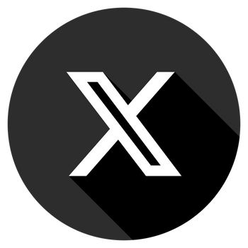 X logo, a shadowed X within a solid circle.
