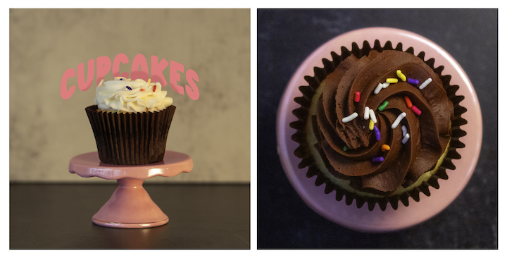 two cupcakes on a stand