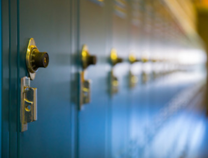 Closeup of a row of lockers.