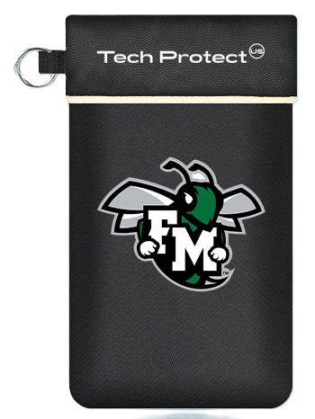 cell phone velcro pouch with an F-M hornet logo on the front