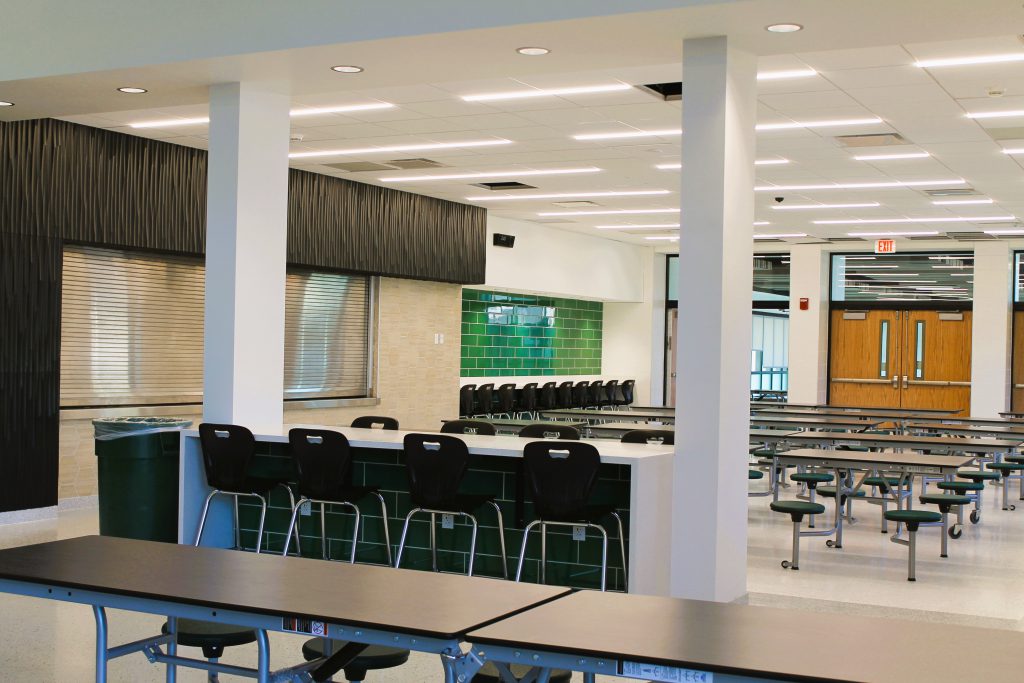 new tables and chairs in the renovated cafeteria