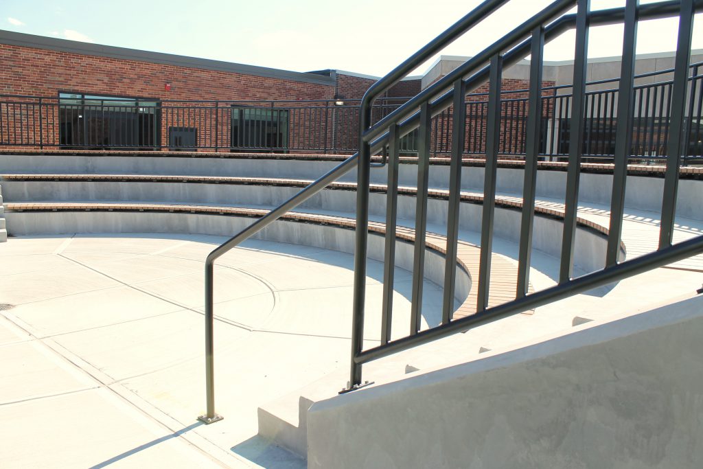 close-up of amphitheatre seating in courtyard