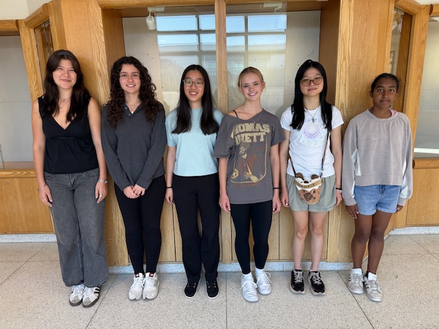 Sam Colvin, Madeline Davidson, Luna Lee, Kristen Evans, Angie Li, and Nandhini Karthikeyan pose for group photo. Hari Yoganathan is not pictured.