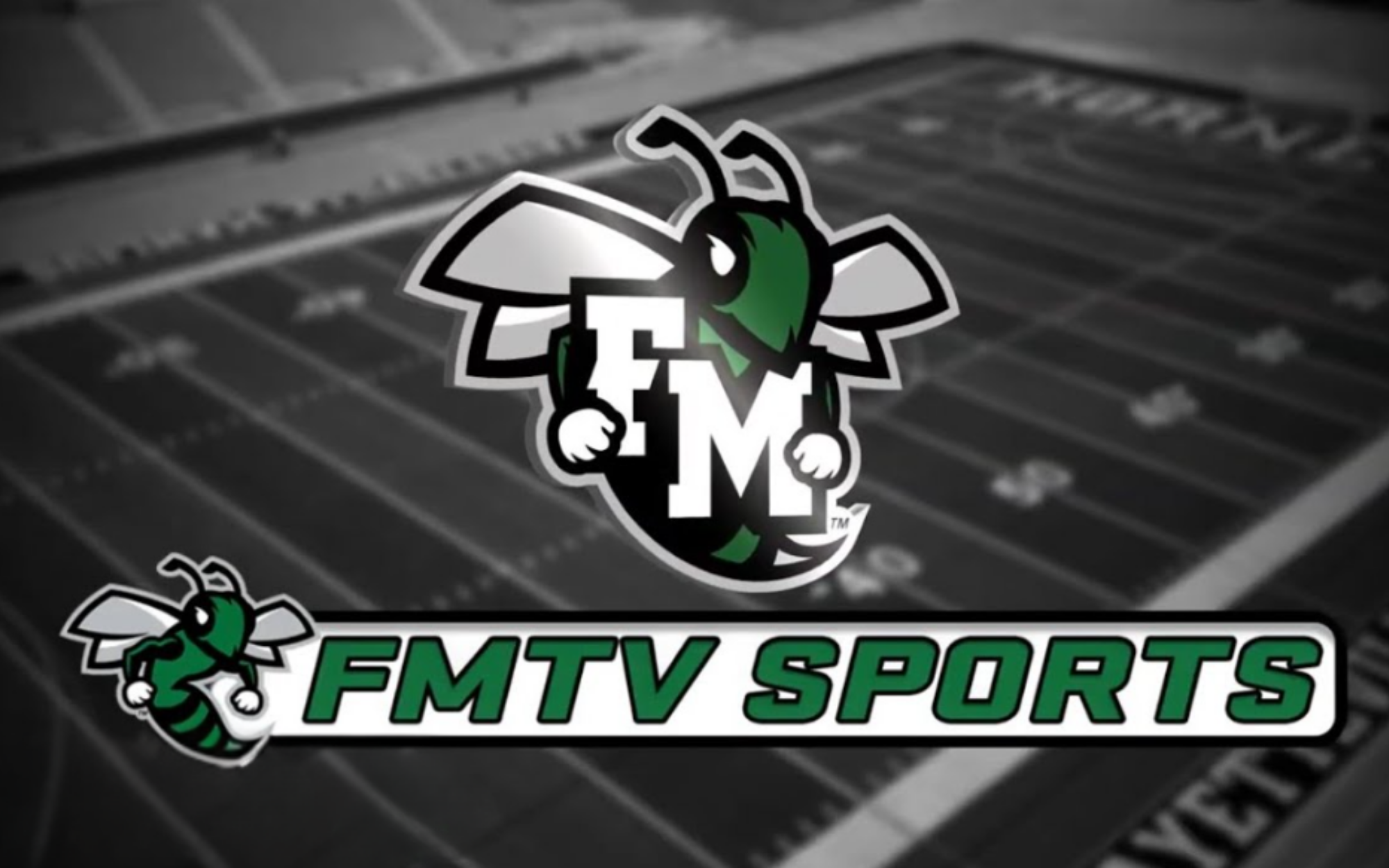 the logo for FMTV Sports on a football field