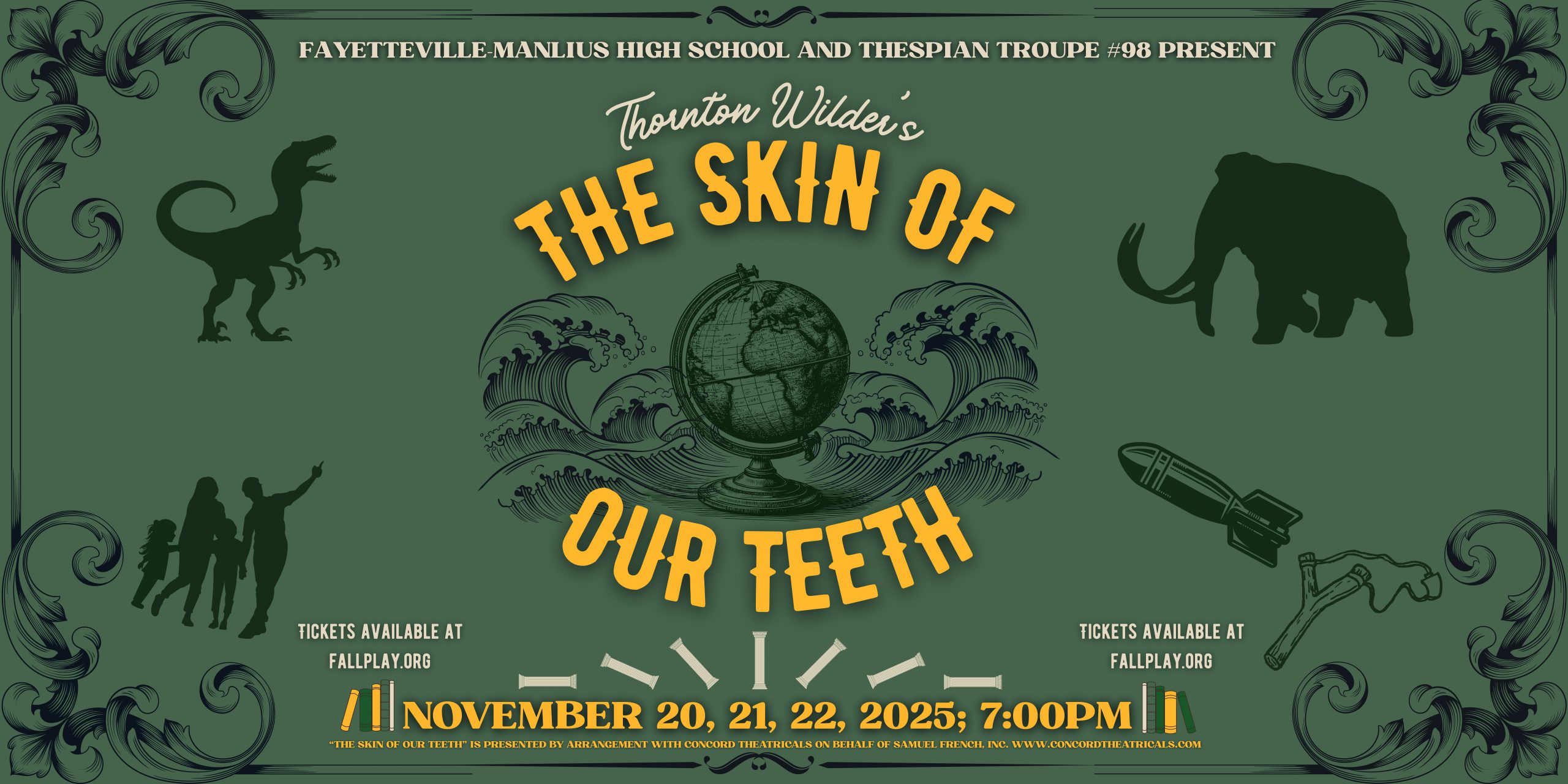 Promotional graphic with play name and times.