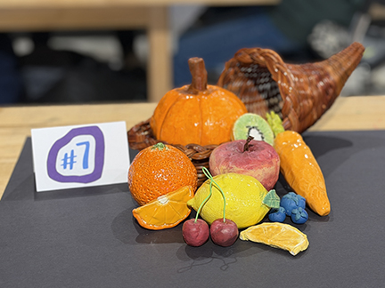 A sculpture of a cornucopia