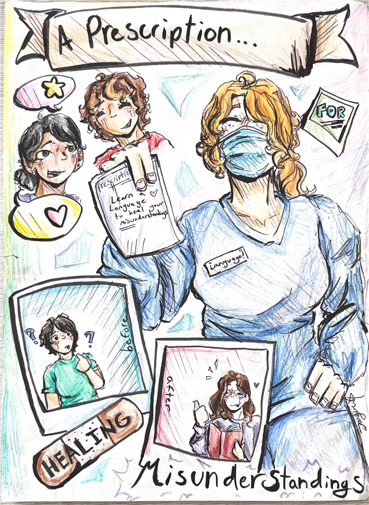 Taylor Krueger poster showing a doctor holding up a prescription with images of showing patients before and after care.