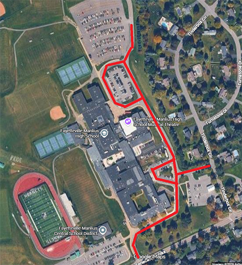 Map showing the path of paving